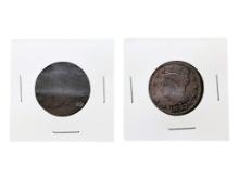 Lot of 2 Liberty Head Large Cents Pennies - 1847 & unknown