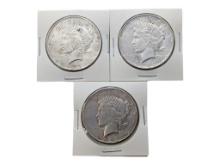 Lot of 3 Peace Dollars - 1922, 1922-D, 1923-S