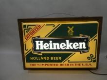 Vintage Heineken Holland Beer Lighted Plastic & Metal Beer Sign