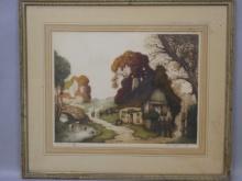 c1940's Louis Haumont French Countryside Cabin Ltd Ed Etching