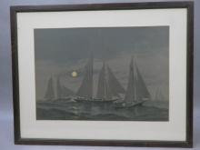 Vintage Fred Cozzens Sailboats at Night Color Print