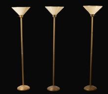 Set of Three Vintage Torchier Lamps in Gold
