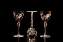 Set of 3 Red Ajka Marsala Crystal Small Wine Glass Cut to Clear