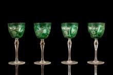Set of 4 Green Ajka Marsala Cut-to-Clear Wine Glasses