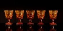 Set of 5 Large Mid-Century Colony Park Lane Amber Glass Goblets