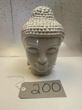White Ceramic Southeast Asian Style Buddha Head 10.5 Tall, Book Shelf, Mantle Piece Zen Decor
