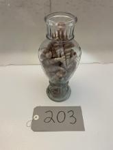 9.75 Inch Glass Vase with Full of Natural Seashells which are Removable