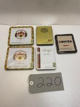 Lot of 5 Empty Metal Cigar Cases 5 x 5 or Smaller, Davidoff, Padron, Macanudo, Cohiba