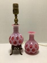 Fenton Cranberry Opalescent Coin Dot Lamp and Center Piece