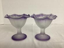 Pair of Frosted Glass Compotes with Purple Accents
