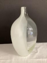 Modern Clear and White Hand Blown Art Glass Vase