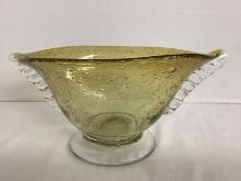 Hand Blown Yellow Glass Bowl with Clear Base