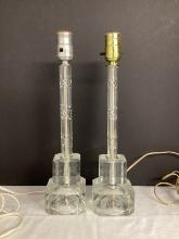 Pair of Vintage Etched Glass Lamps