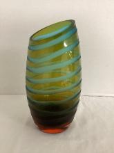 Multi-Colored Etched Art Glass Vase