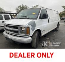 1999 Chevrolet Express G3500 Extended Cargo Van Runs, Moves, Missing GVWR Label, Paint Damage, Minor