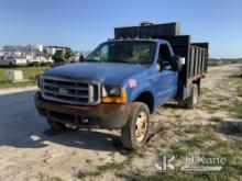 (Westlake, FL) 1999 Ford F450 Stake Truck Runs & Moves With Jump)( No Brakes, Gear Shifter Linkage I