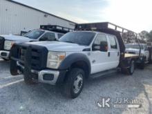 2013 Ford F550 4x4 Crew-Cab Flatbed Truck Runs Rough & Moves) (Jump to Start, Airbag Light On, Winds