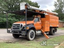 Altec LR7-56, Over-Center Bucket Truck mounted behind cab on 2015 Ford F750 Chipper Dump Truck Runs 