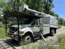 Altec LR760-E70, Over-Center Elevator Bucket mounted behind cab on 2013 Ford F750 Chipper Dump Truck