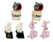 Salt & Pepper Shakers (3 Sets) Pink Giraffe, Squeaker Cat, Souvenir Chatham