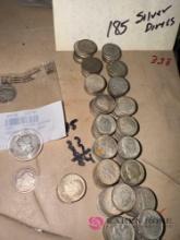 187 silver dimes, mercury, and Roosevelt