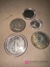 five random US silver coins
