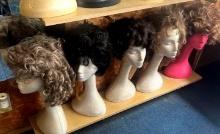 5- wigs and styrofoam heads.