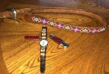 Indian beaded belt/2- knives-watch