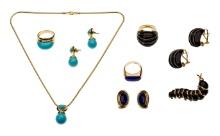 18k and 14k Yellow Gold and Stone Jewelry Suite Assortment