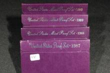 4 - United States Proof Sets including 1987, 1988, 1989, and 1990; 4xBid