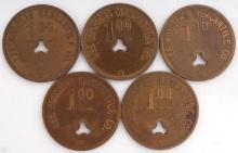 ORCO TOKEN FOR LEE ROGERS MERCANTILE CO LOT OF 5