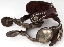 DOUBLE MOUNTED SILVER INLAID JERRY WALLACE SPURS