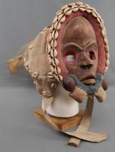 ANTIQUE TRIBAL AFRICA COWRIE SHELL HEADDRESS MASK