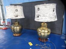 PAIR OF BRASS LAMPS  27 T -LEG IS BROKEN ON ONE