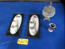 2 FRAMED BUTTERFLY PICS AND GLASS PCS