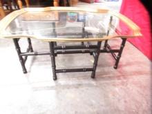 GLASS TOP CHINOSERIE COFFEE TABLE  16 X 38 X 28