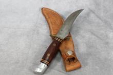 Western USA Fixed Blade Hunting Knife with Leather Sheath