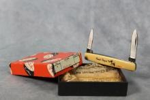 THREE (3) NOS 1980 CASE XX RONALD REAGAN PEN KNIVES WITH ORIGINAL PUMPKIN BOX
