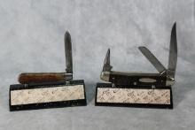 TWO USER CASE KNIVES CASE 25 CENT BONE HANDLE SINGLE BLADE & 1920-40 TESTED THREE BLADE KNIFE