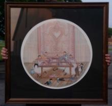 P. Buckley Moss print, â€œQuilting Loveâ€� Signed and dated. 1988. Number 386/1000. 29x28 1/2â€�.