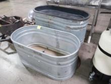 galvanized watering troughs, one w/ plastic insert on stand