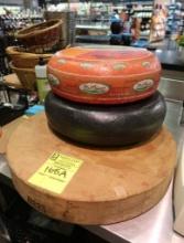 faux cheese wheels & solid hardwood cutting board/riser