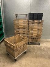 Group Of Plastic Crates W/ Floor Dolleys