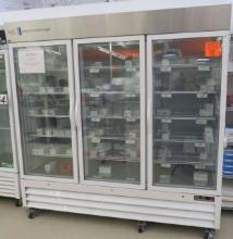 ABS Aberican Biotech Supply 3 door reach  in glass door 82" high x 81" wide x 32" deep on casters