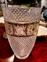 Large 14" Chrystal Vase W/ Gold Accents - Excellent Condition W/ no Cracks or Breaks.