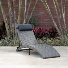 BRAND NEW OUTDOOR GREY SYNETHTIC WICKER/ALUMINUM FOLDING CHAISE LOUNGER WITH HEAD CUSHION - PACK OF