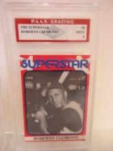 Roberto Clemente Pittsburgh Pirates 1982 Superstar #66 graded PAAS Mint 9