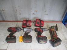 MILWAUKEE 18V CORDLESS TOOL SET, INCLUDING DRILL DRIVER, ANGLE GRINDER W/ (4) BATTERIES &
