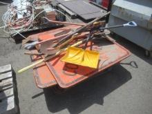 ASSORTED CONSTRUCTION SIGNS & SHOVELS/PRY BARS
