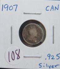 1907- Canada Silver 5 Cent Piece